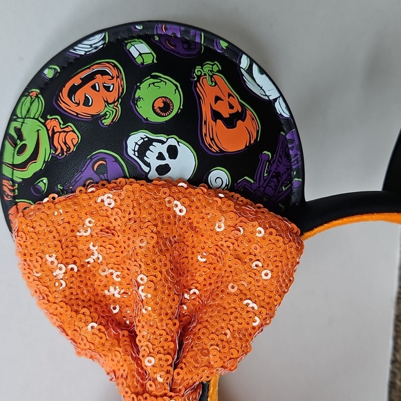 Disney Parks Hair Headband Sequin Bow Halloween Glow In Dark Mickey Minnie - Picture 2 of 4